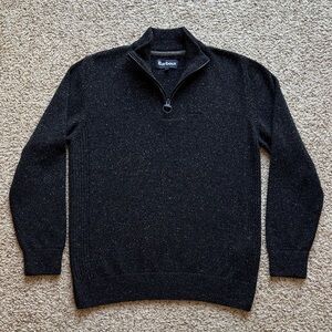 Barbour Men’s Tisbury Black Tweed Fleck Wool Blend 1/2 Zip Sweater M